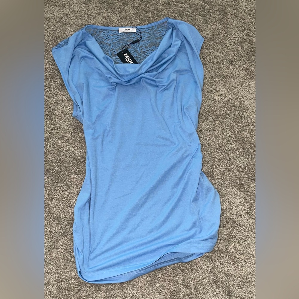 Zeagoo Blue Ruched Sleeveless Tank Top